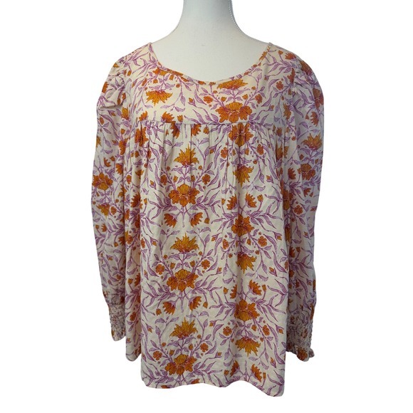 Universal Thread Tops - Universal‎ Thread XXL Floral Puff Sleeve Babydoll Blouse Orange Purple Boho Top